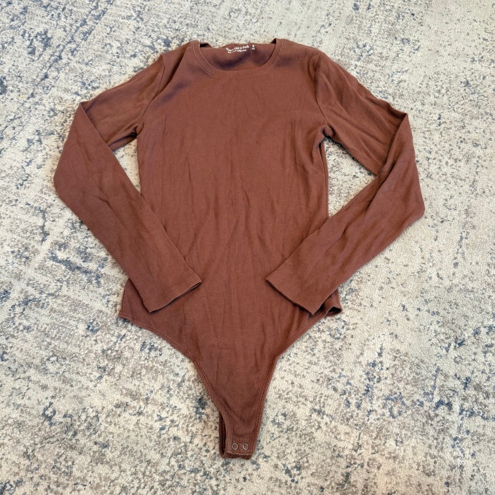 ABERCROMBIE & FITCH Soft AF Ribbed Long Sleeve Bodice Brown Womens Medium